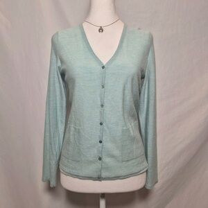 Eileen Fisher Baby Blue Ultra Fine 100% Washable Cashmere Classy Button Up Cardi